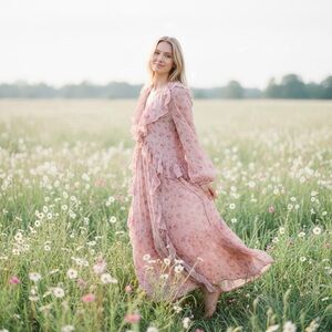 Spell and the Gypsy Fleur ruffle gown pink unlined maxi dress boho size small